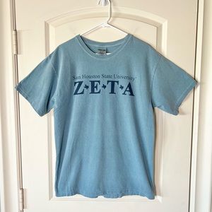 Comfort colors Zeta Sorority Blue and navy Tshirt large Texas